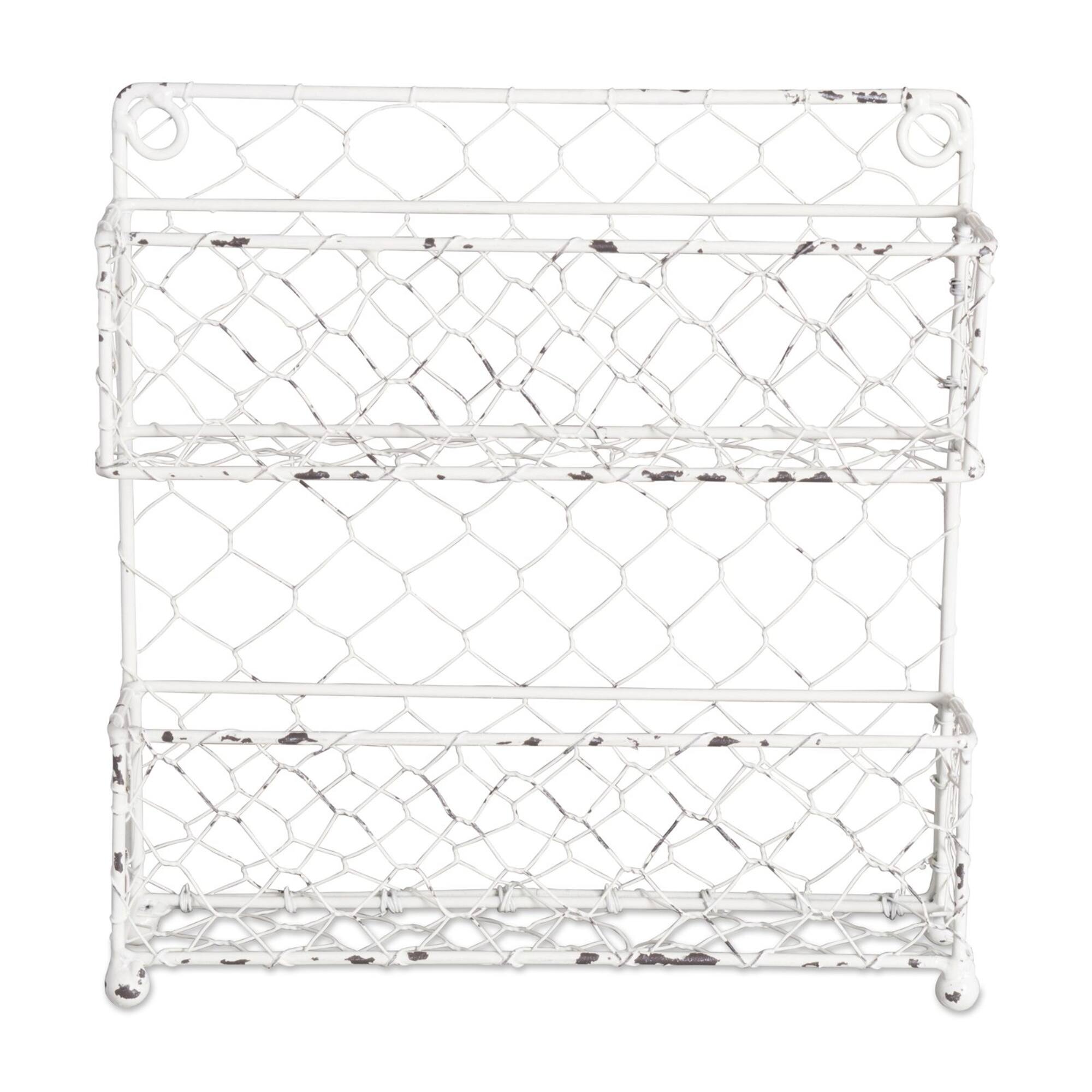 DII® 10" Antique White 2 Row Chicken Wire Spice Rack